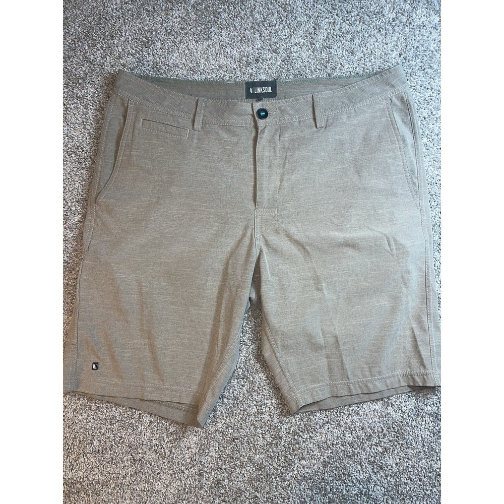 Linksoul Men's 36 Boardwalker Performance Khaki Hybrid Shorts Stretch‎ Golf
